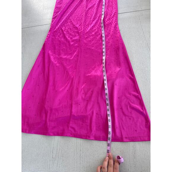 Lulus Radiant Stunner Hot Pink Satin Rhinestone Lace Up Maxi Prom Dress - Picture 5 of 6